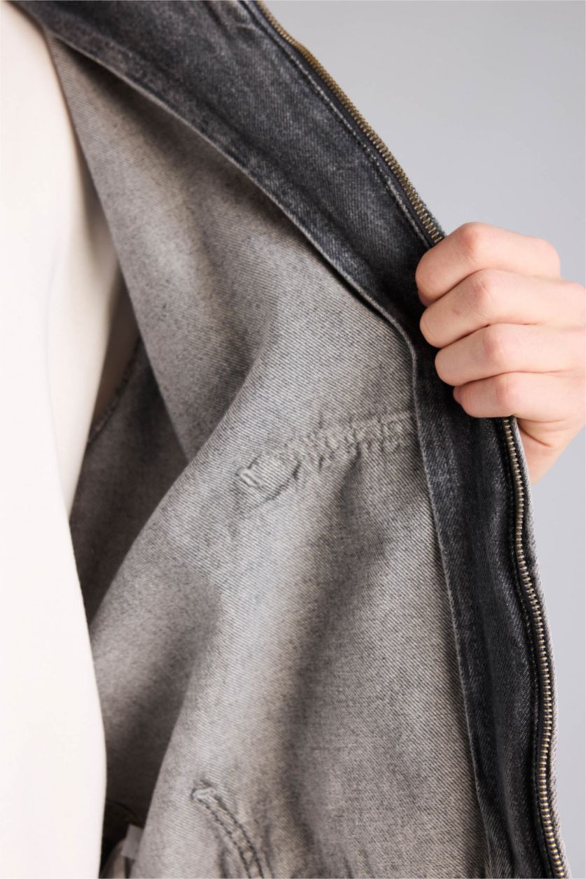 Erkek Açık Gri Overshırt Fıt Kapüşonlu Pamuklu Ceket