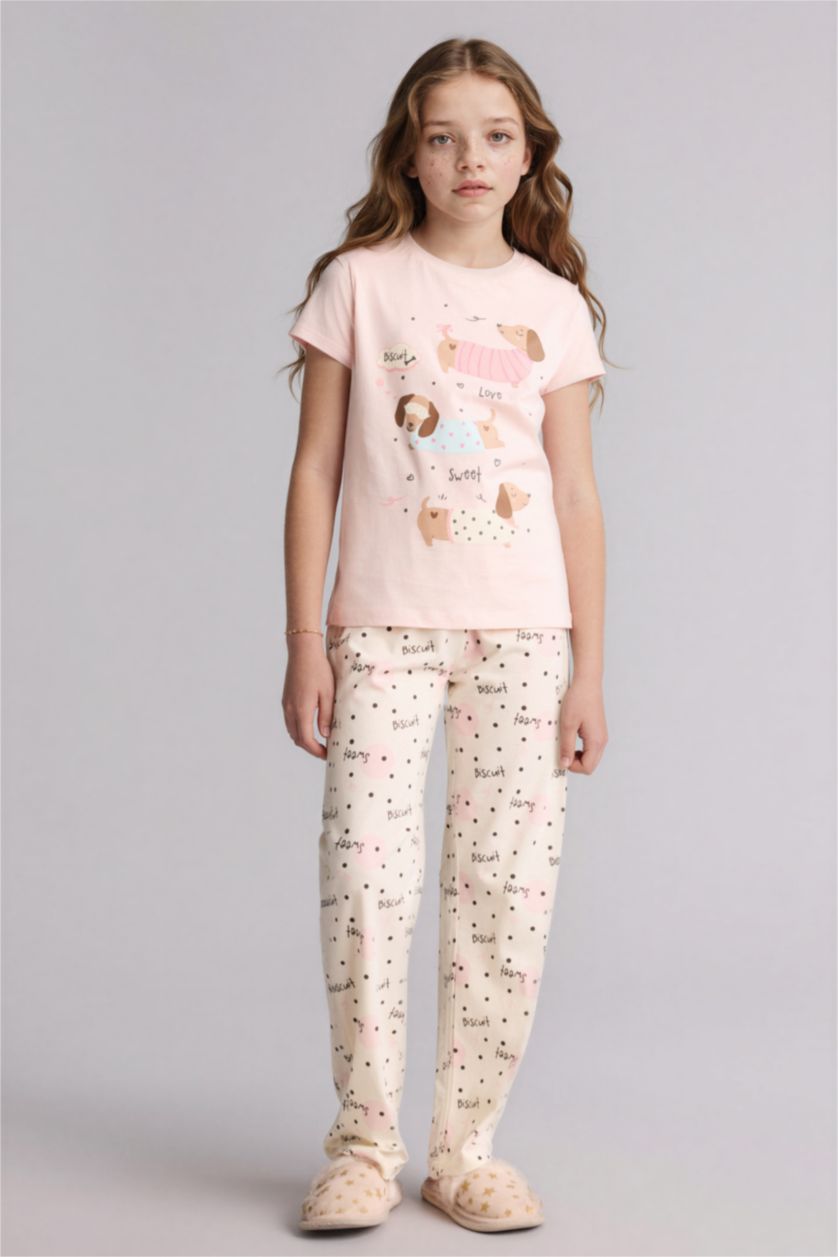 Kız Çocuk - Genç Kız Açık Pembe Regular Fit 2'Li Pijama Takım Kız Çocuk