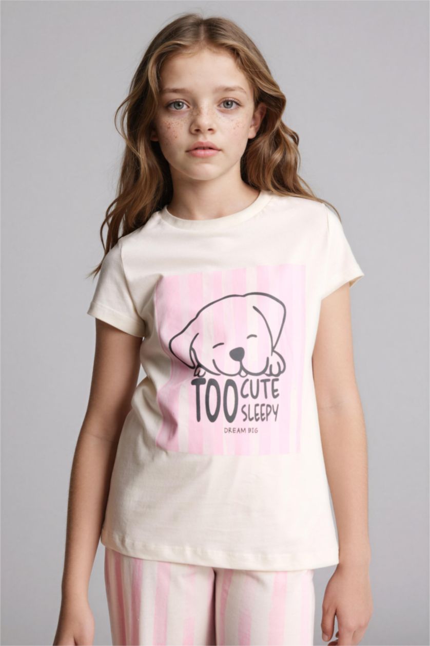 Kız Çocuk - Genç Kız Ekru Regular Fıt 2'li Pijama Takım
