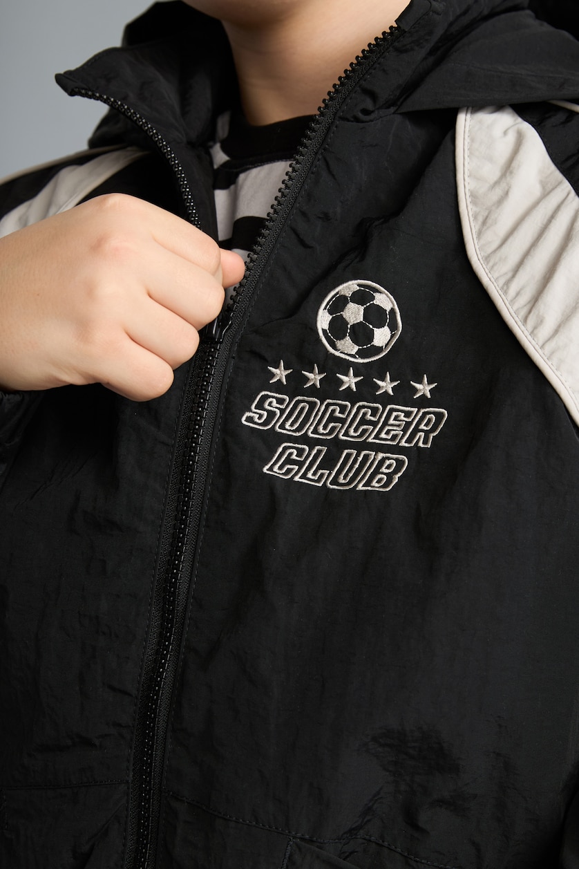 GARÇONS Noir Imperméable imprimé à capuche coupe-vent à fermeture zippée pour garçon
