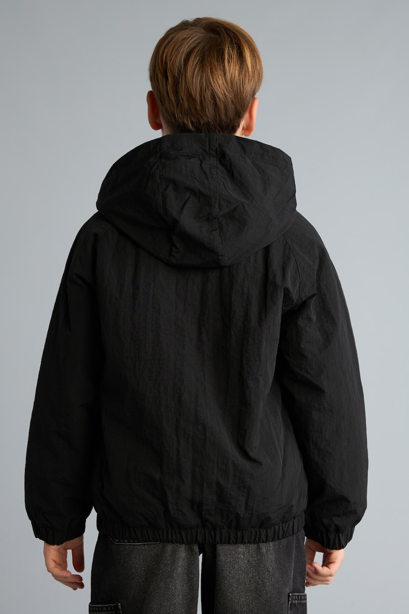 GARÇONS Noir Imperméable imprimé à capuche coupe-vent à fermeture zippée pour garçon