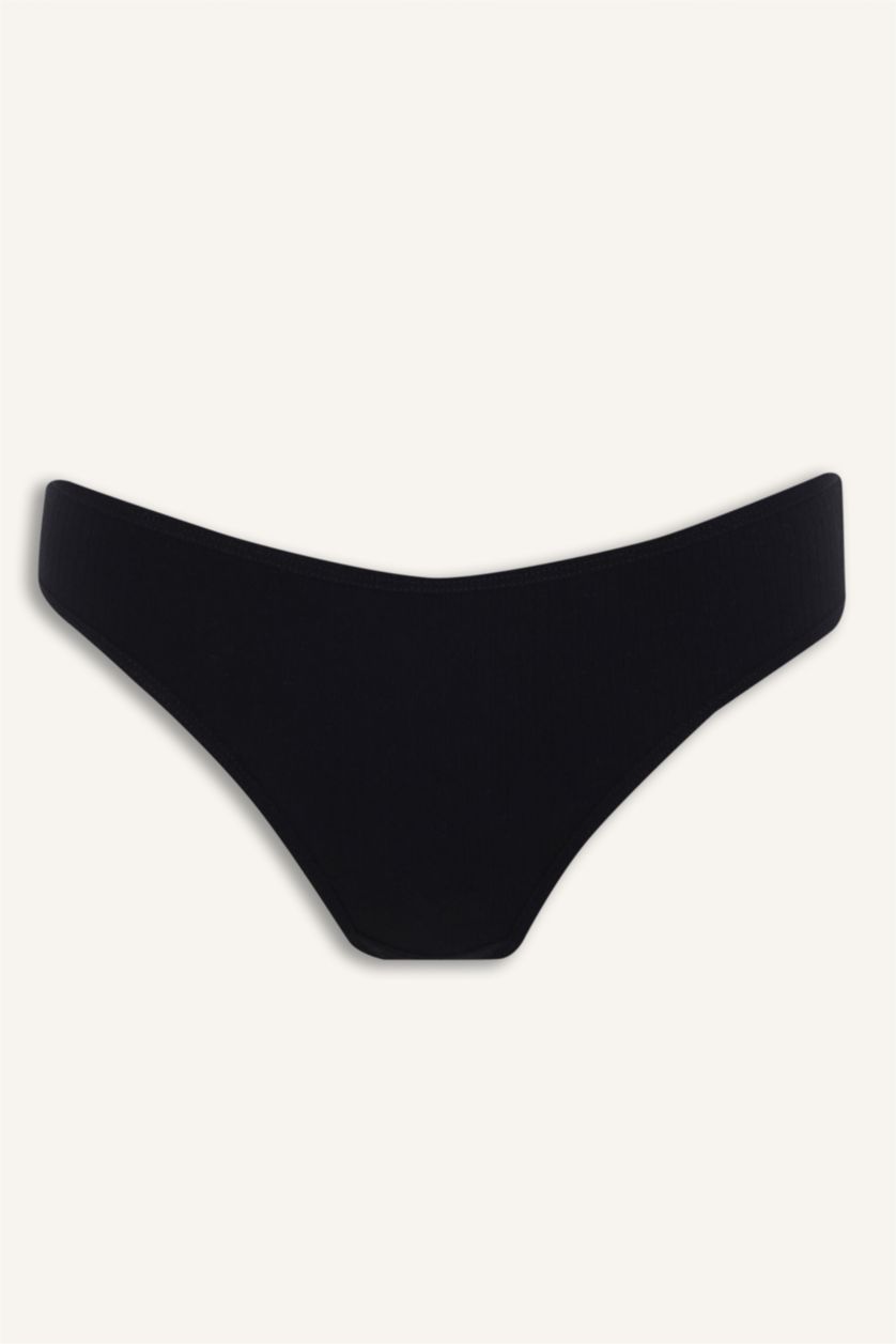 Woman Black Ribbed 3 Piece Panties