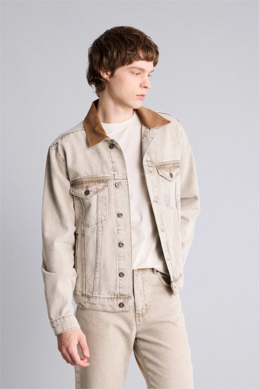 Erkek Bej Regular Fıt Pamuklu Ceket