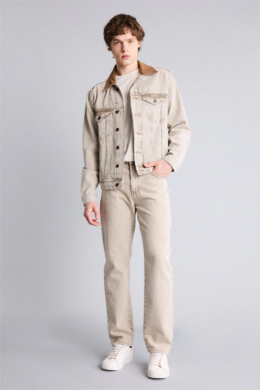 Erkek Bej Regular Fıt Pamuklu Ceket