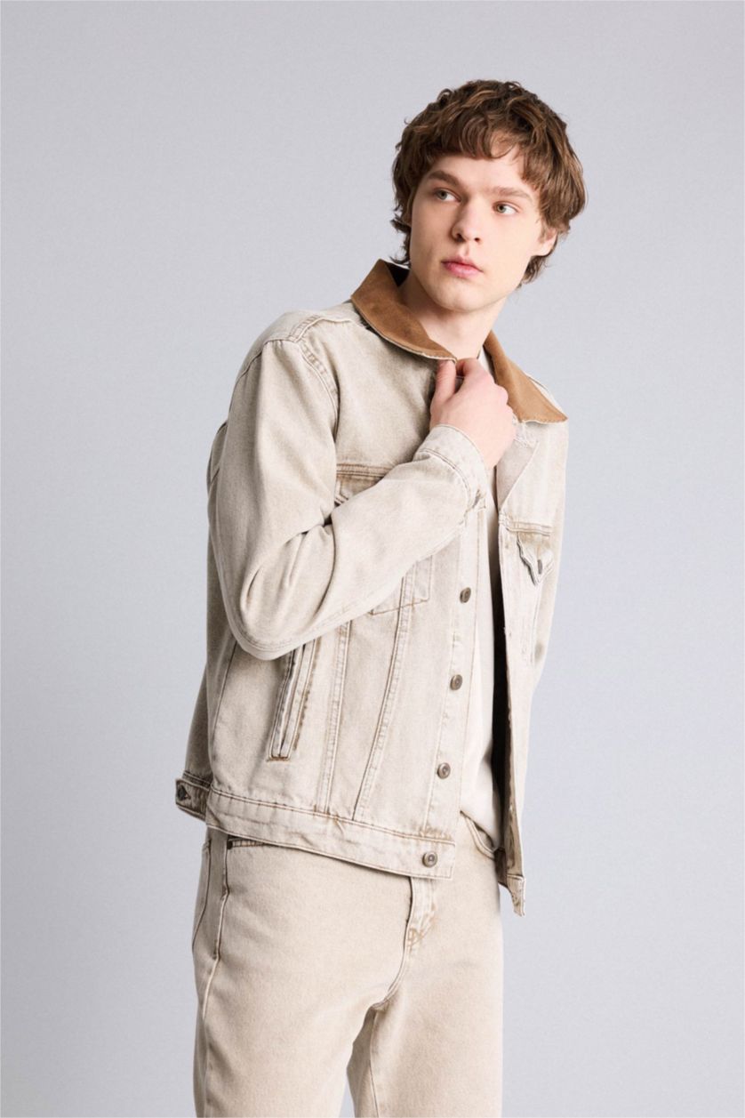 Erkek Bej Regular Fıt Pamuklu Ceket