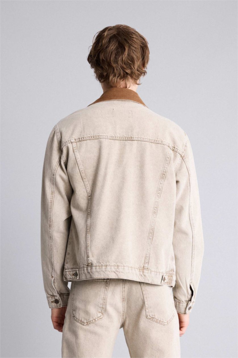 Erkek Bej Regular Fıt Pamuklu Ceket