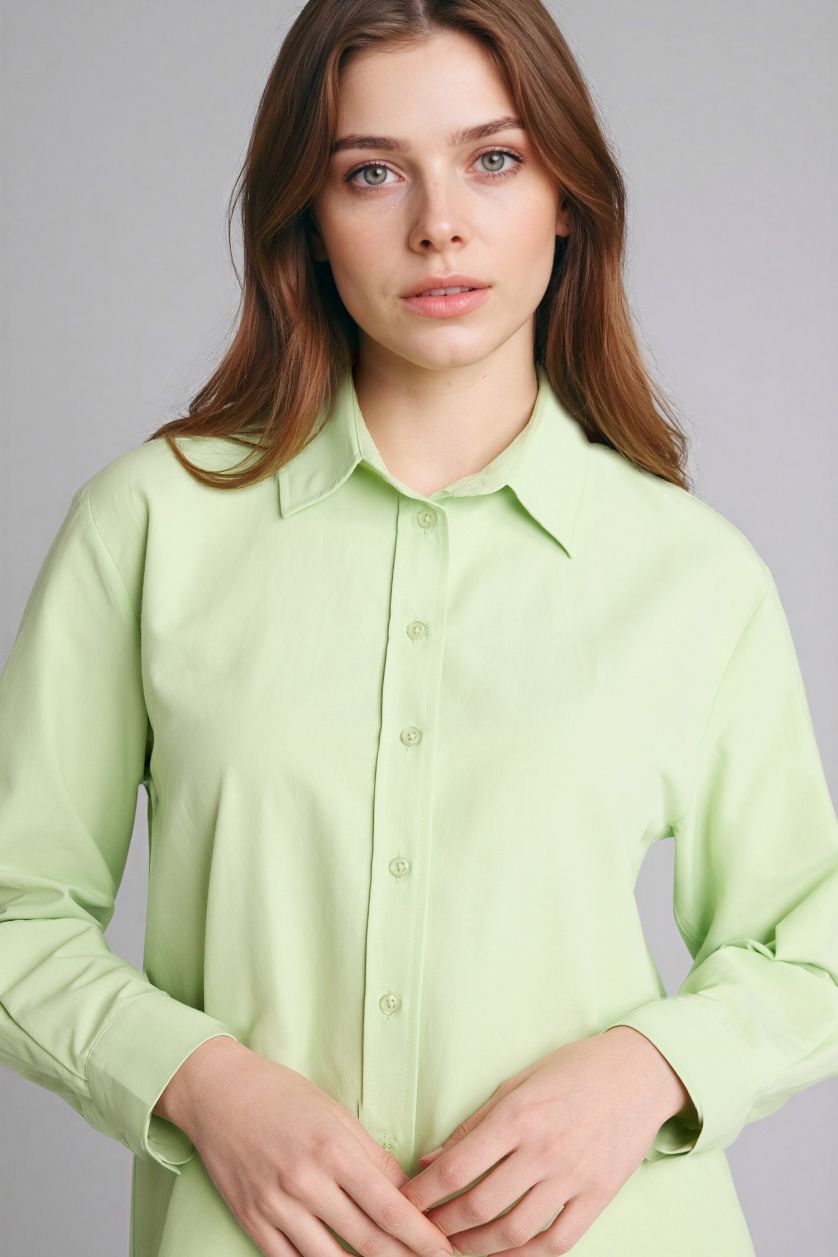 Woman Light Green Regular Fit Poplin Long Sleeve Tunic