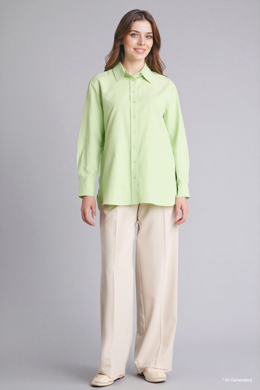 Kadın Açık Yeşil Regular Fit Poplin Gömlek Tunik
