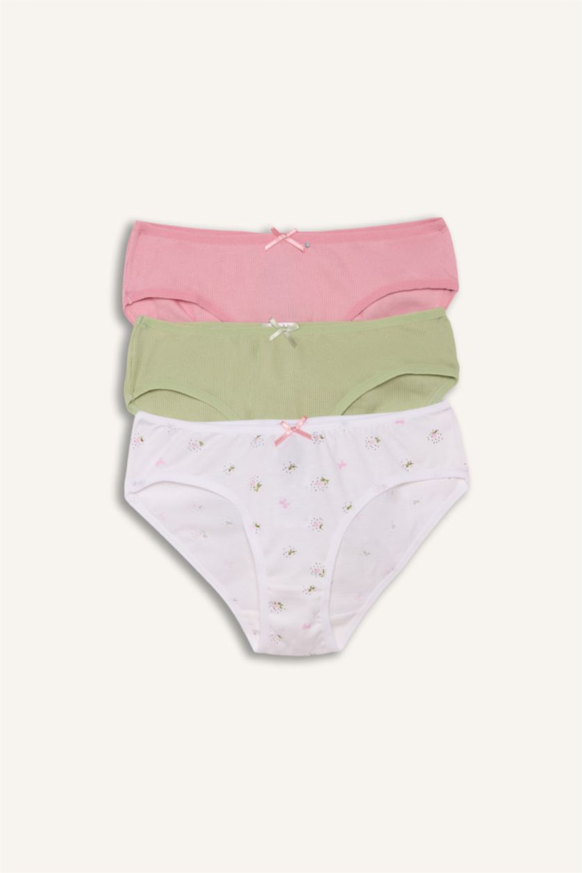 بناتي أبيض كلوت بناتي ممشط فلورال - 3 قطع