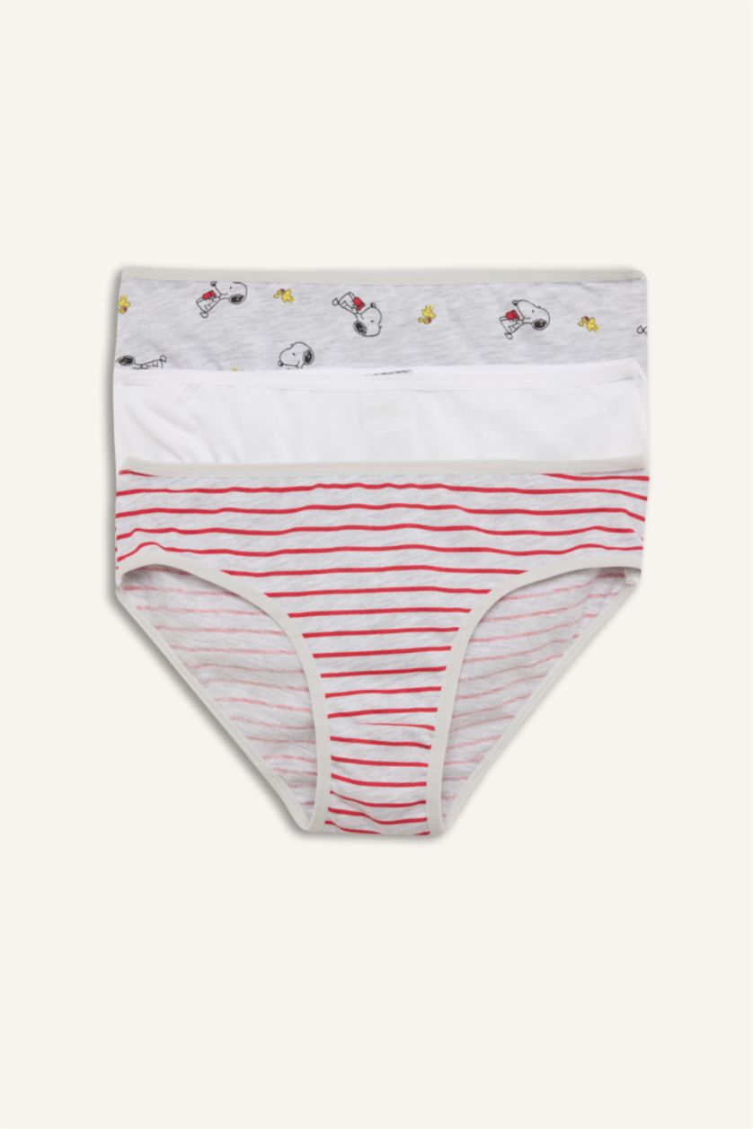 Kız Çocuk - Genç Kız Beyaz Snoopy Baskılı Penye 3'lü Slip Külot