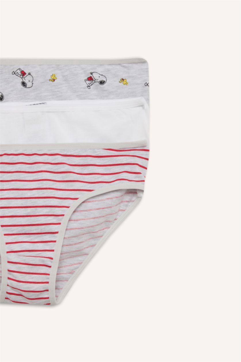 Kız Çocuk - Genç Kız Beyaz Snoopy Baskılı Penye 3'lü Slip Külot