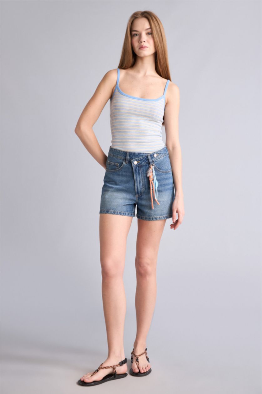 Женщины Темно-голубой Mom Fit Denim