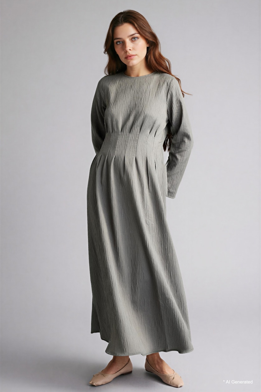 WOMAN Khaki Crinkle Fabric Dress