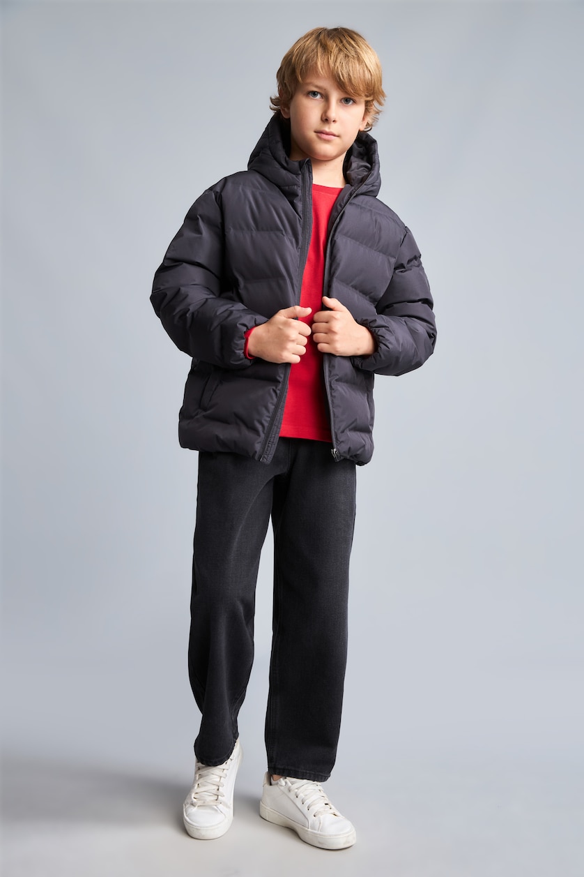 Young Boys - Teen Boys Black Boy Hooded Puffer Jacket