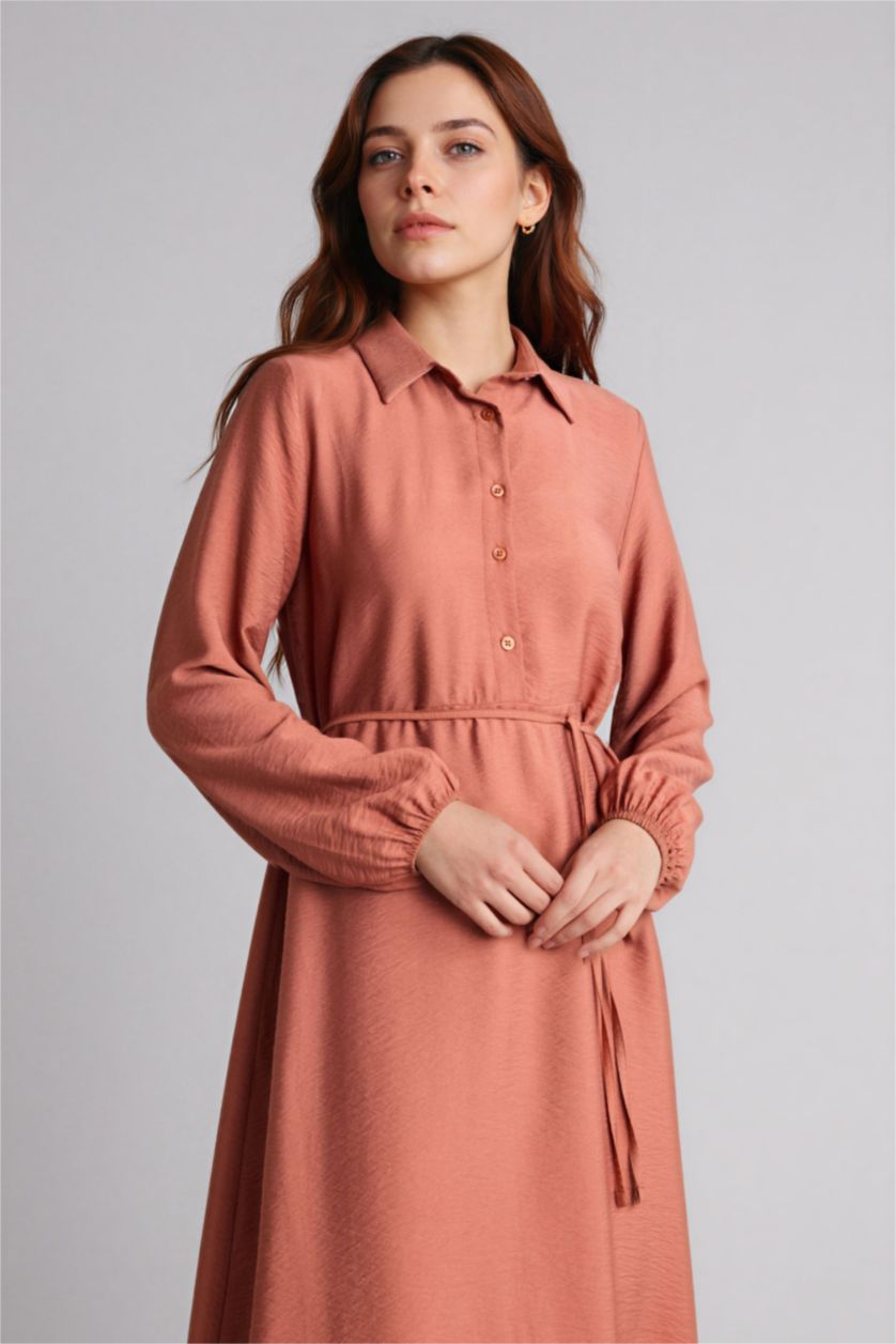 Woman Tile Shirt Collar Dress