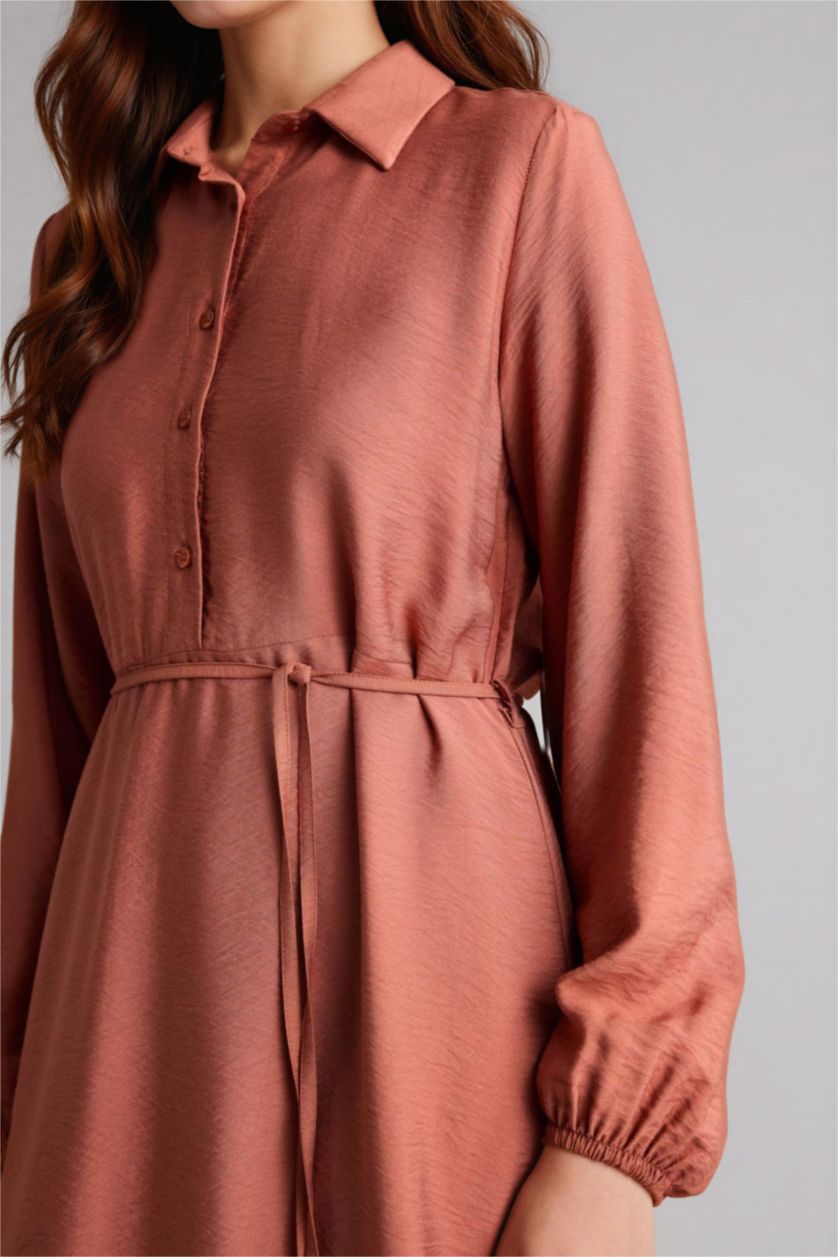 Woman Tile Shirt Collar Dress