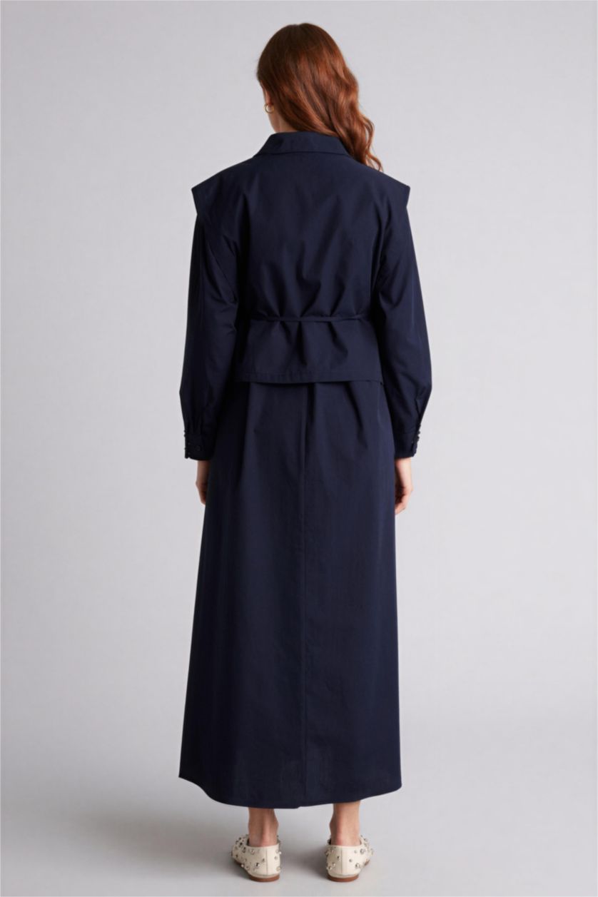 Kadın Siyah Gömlek Yaka Poplin Uzun Kollu Elbise