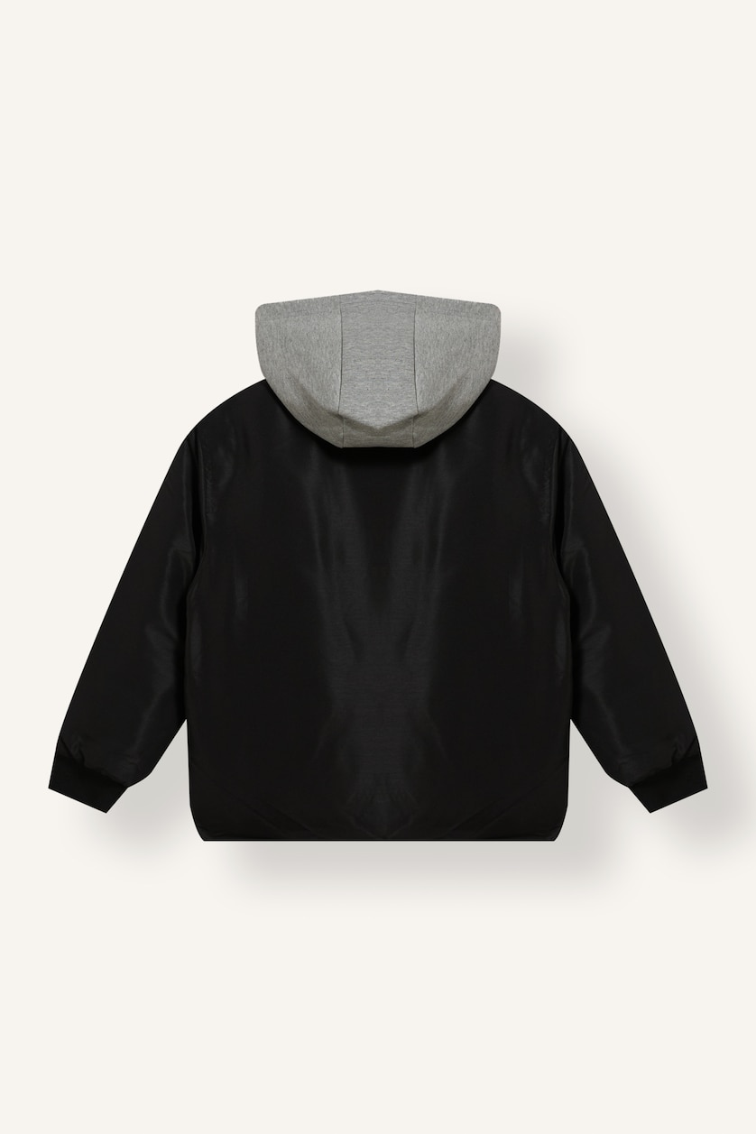 BOYS & TEENS Black Boy Windproof Removable Hood Zippered Bomber Jacket