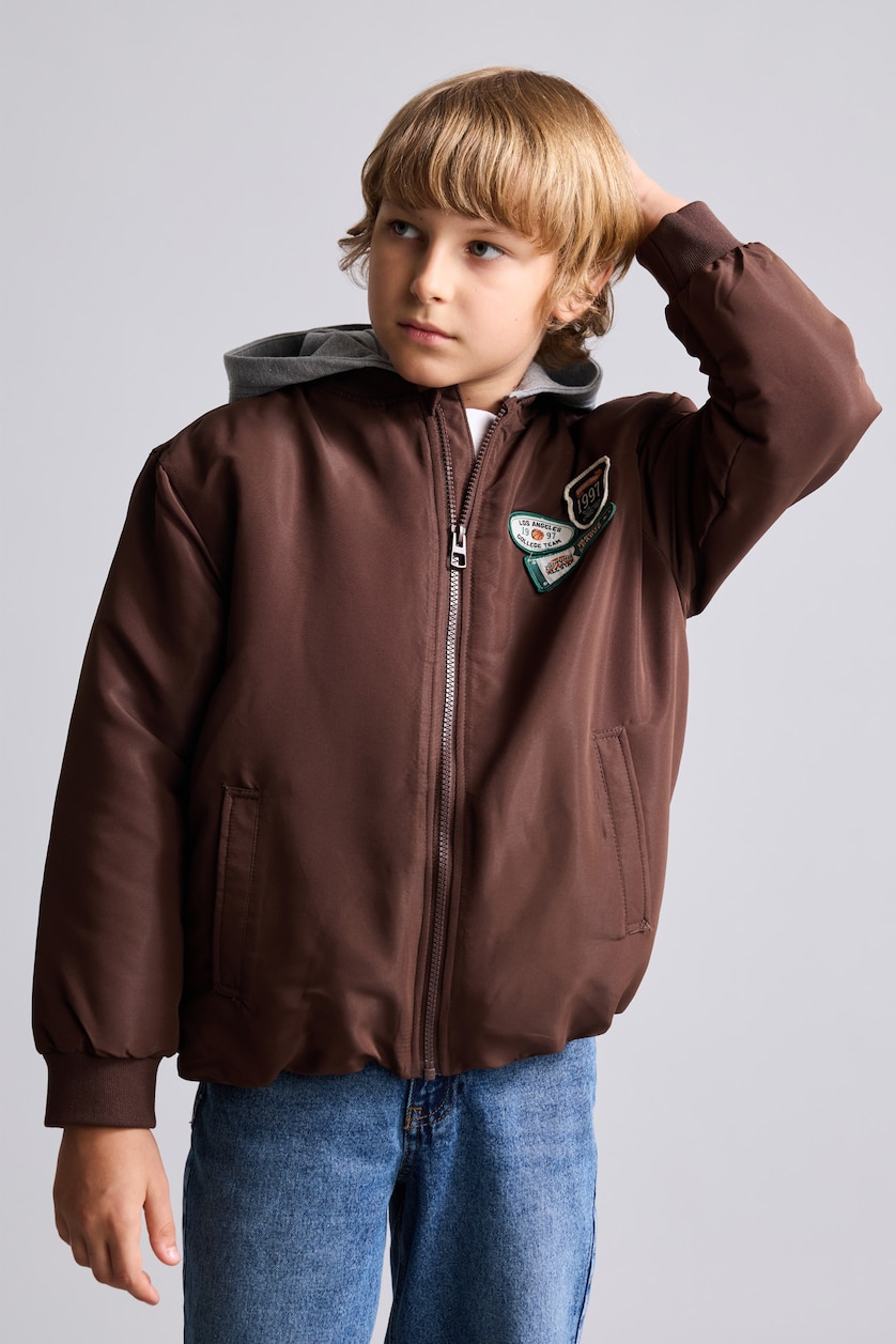 Young Boys - Teen Boys Brown Boy Hooded Taffeta Puffer Jacket