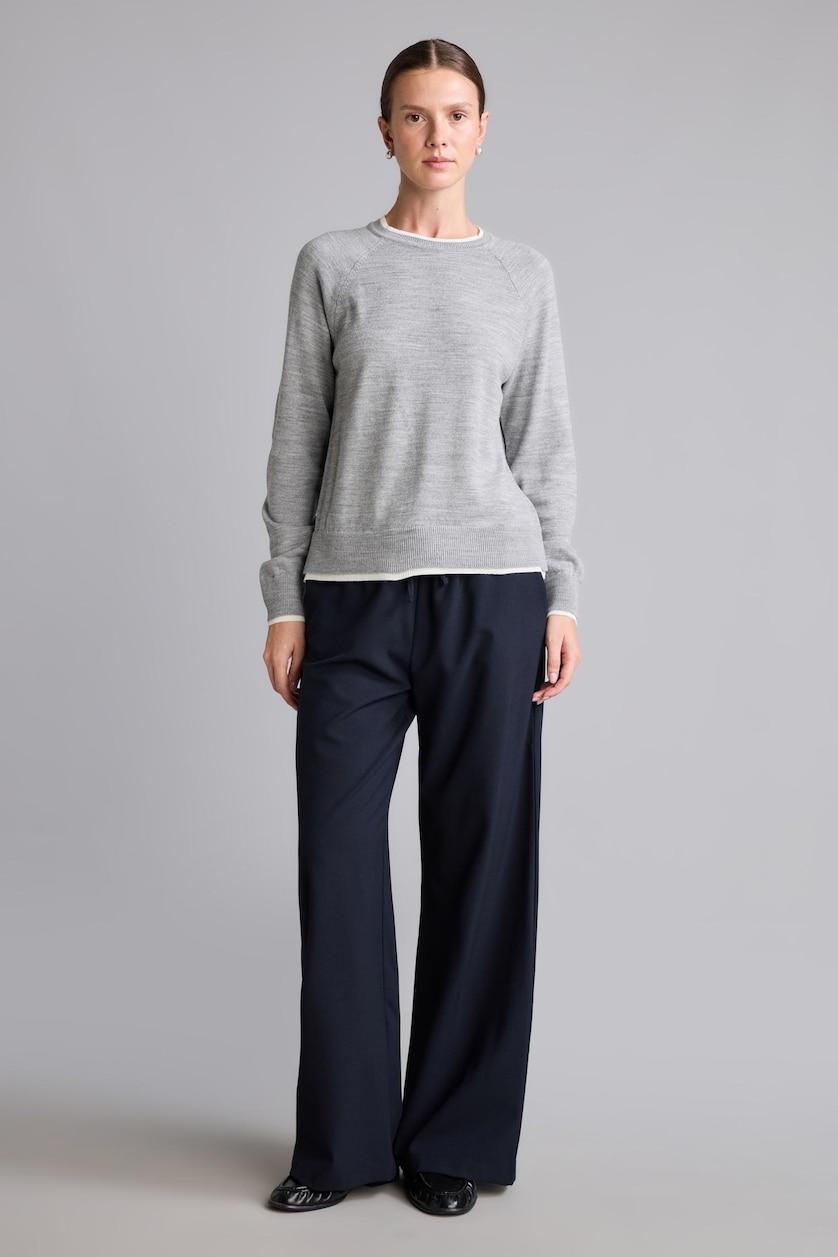 WOMAN Grey Melange Regular Fit Crew Neck Pullover