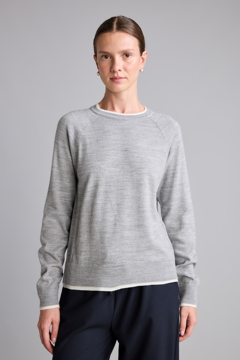 WOMAN Grey Melange Regular Fit Crew Neck Pullover