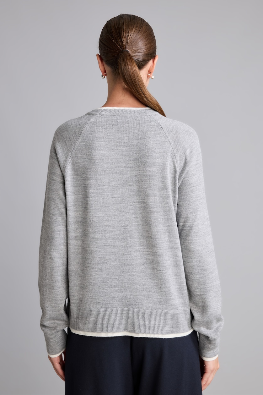 WOMAN Grey Melange Regular Fit Crew Neck Pullover