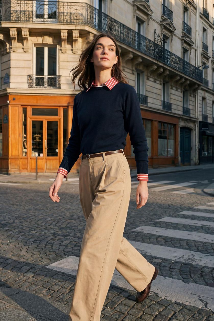 نساء كحلي بلوز صوف قصة عادية بياخة مستديرة