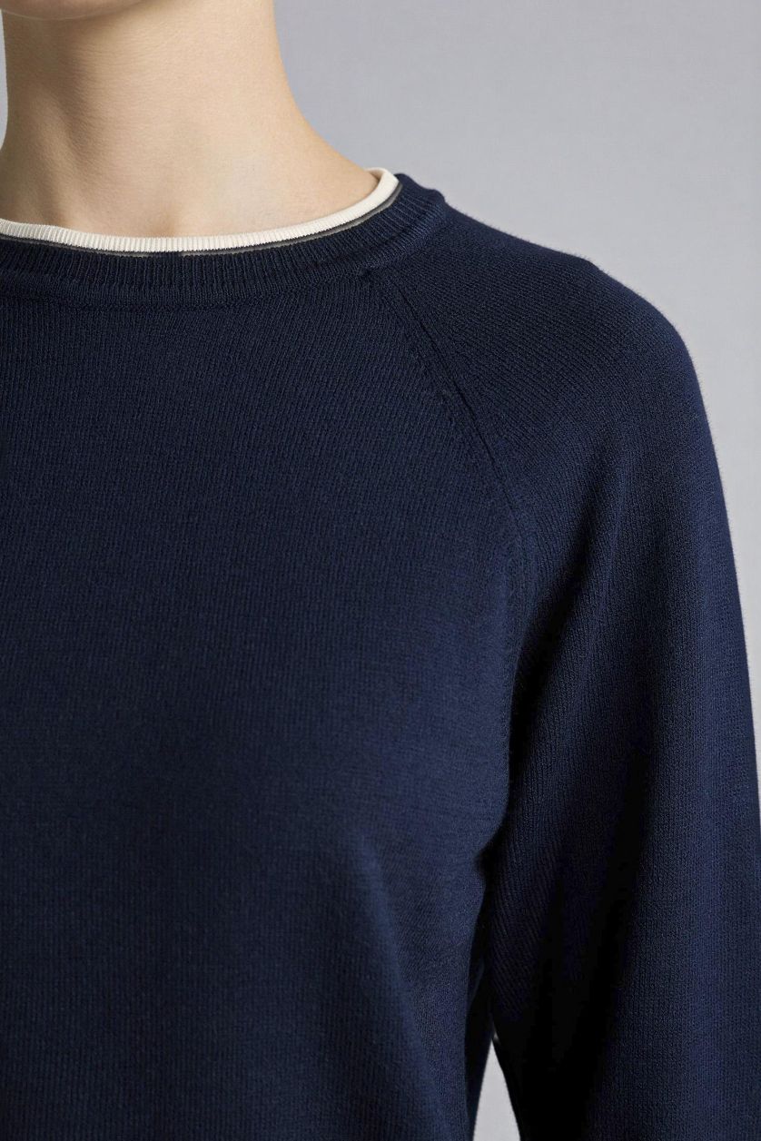 نساء كحلي بلوز صوف قصة عادية بياخة مستديرة