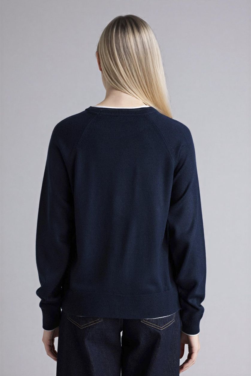 نساء كحلي بلوز صوف قصة عادية بياخة مستديرة