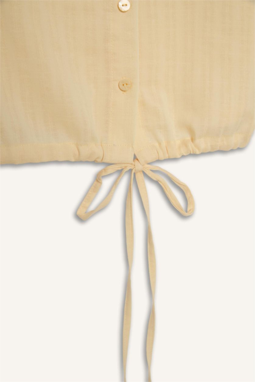 نساء أصفر فاتح قميص نص كم قصة عادية بياقة بيبي