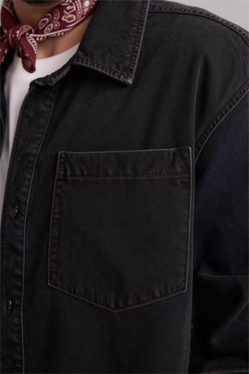 Erkek Siyah Regular Fıt Pamuklu Uzun Kollu Gömlek