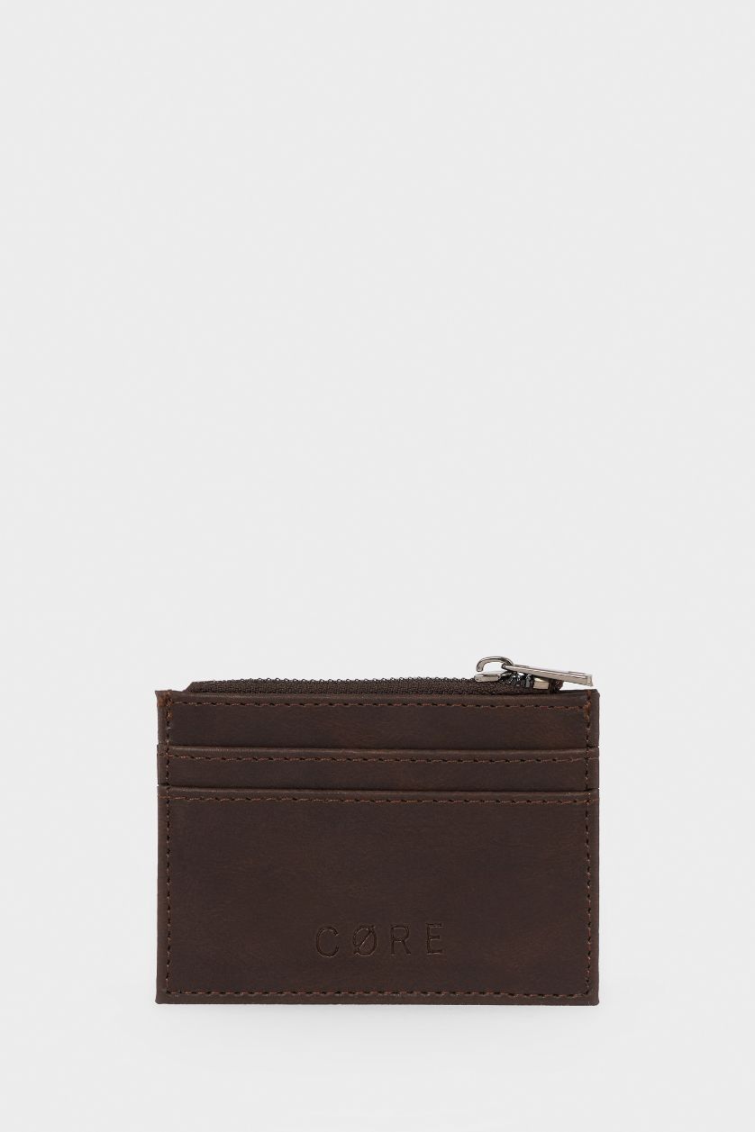 Erkek Kahve Erkek Fermuarlı Suni Deri Kartlık