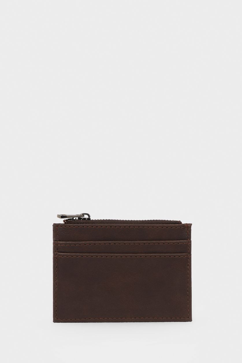 Erkek Kahve Erkek Fermuarlı Suni Deri Kartlık