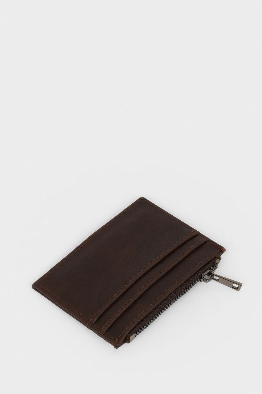 Erkek Kahve Erkek Fermuarlı Suni Deri Kartlık