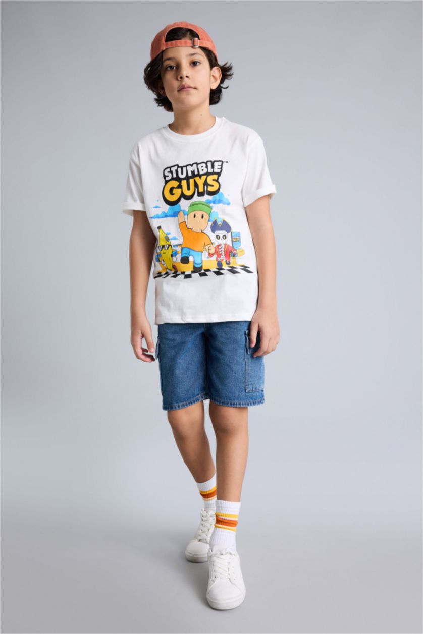 Erkek Çocuk - Genç Erkek Ekru Stumble Guys Tişört Erkek Çocuk