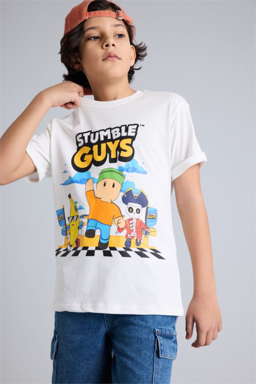 Erkek Çocuk - Genç Erkek Ekru Stumble Guys Tişört Erkek Çocuk