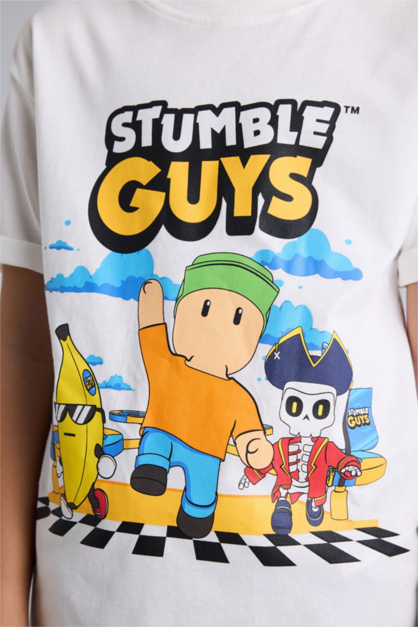 Erkek Çocuk - Genç Erkek Ekru Stumble Guys Tişört Erkek Çocuk