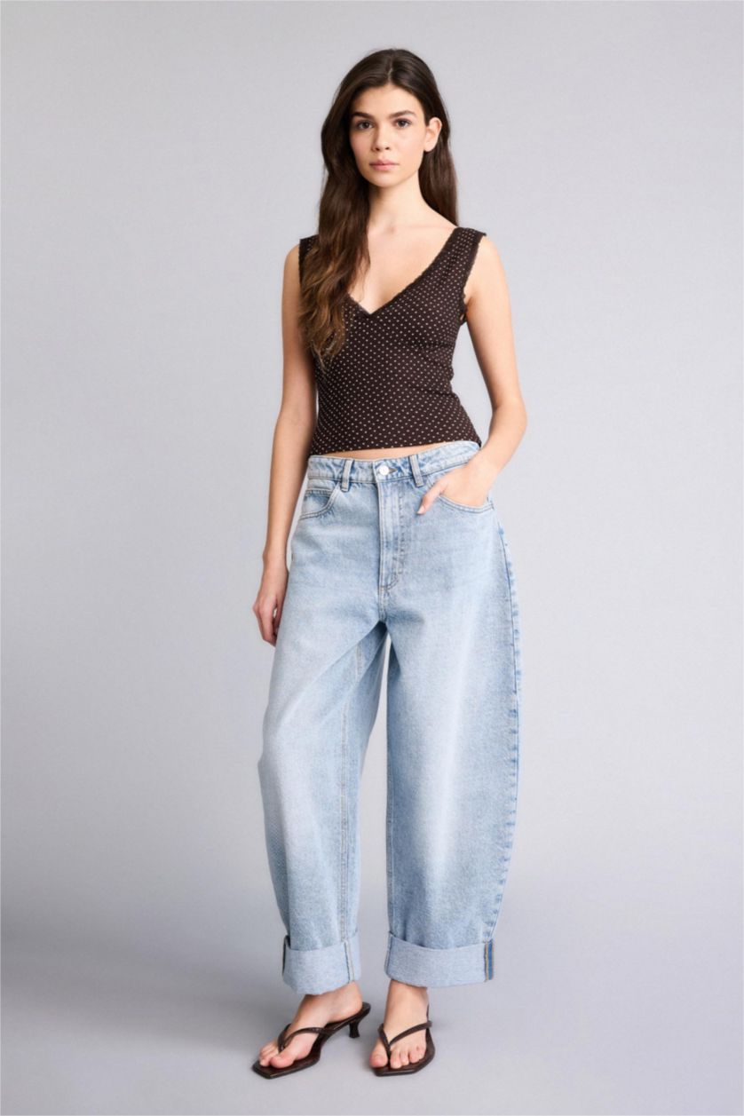 Kadın Kahve Fıtted Puantiyeli Bürümcük Atlet