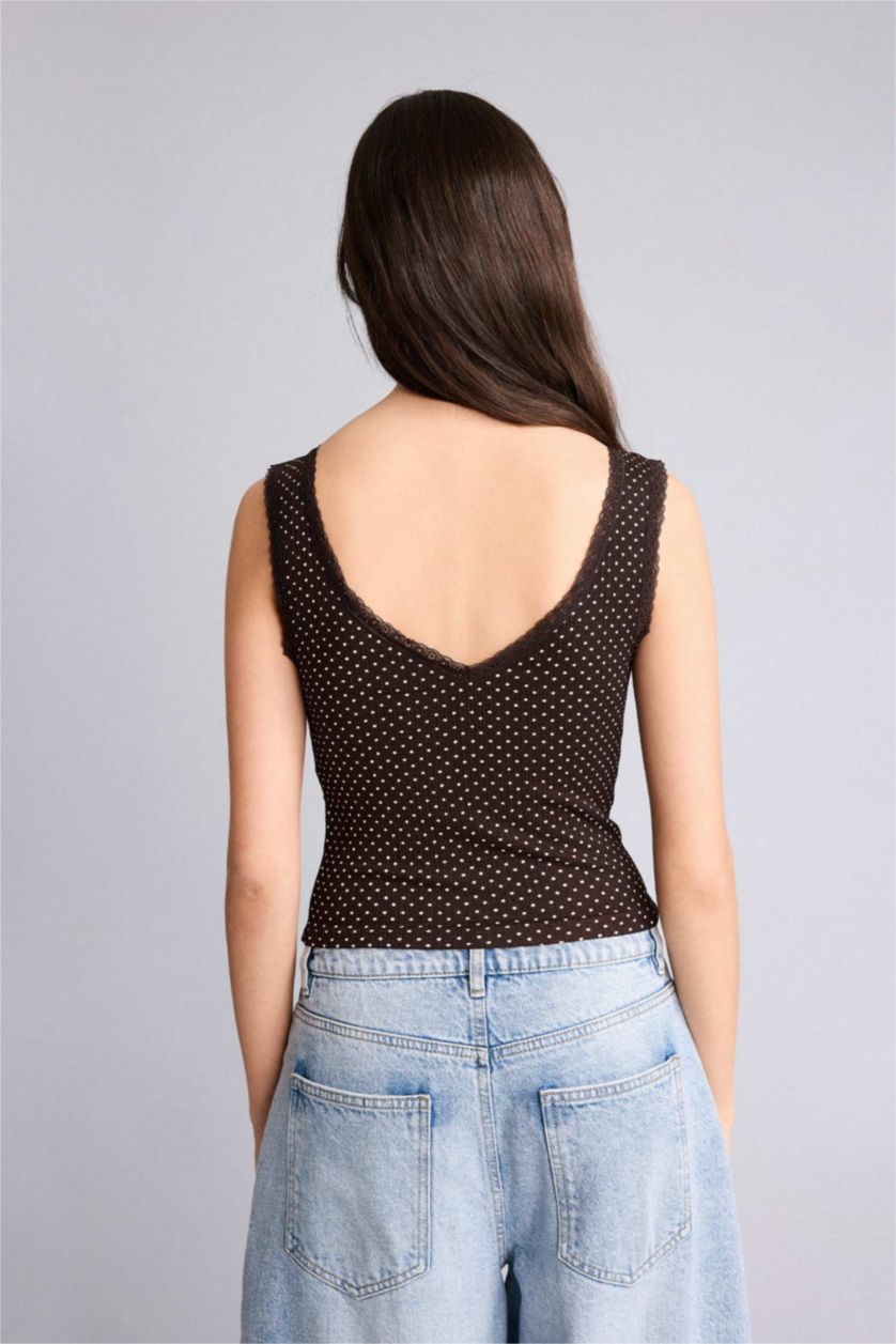 Kadın Kahve Fıtted Puantiyeli Bürümcük Atlet