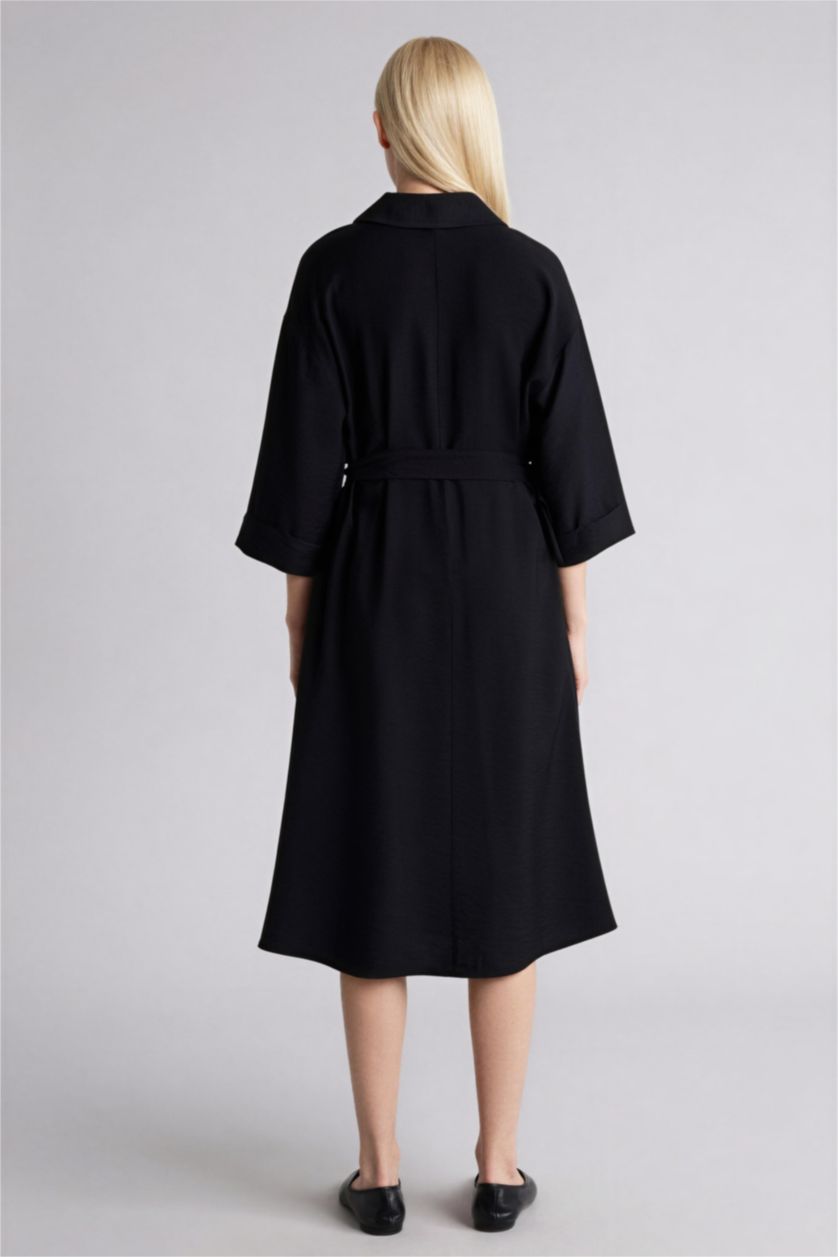 Женщины Черный Платье с длинным рукавом стандартного кроя с рубашечным вырезом