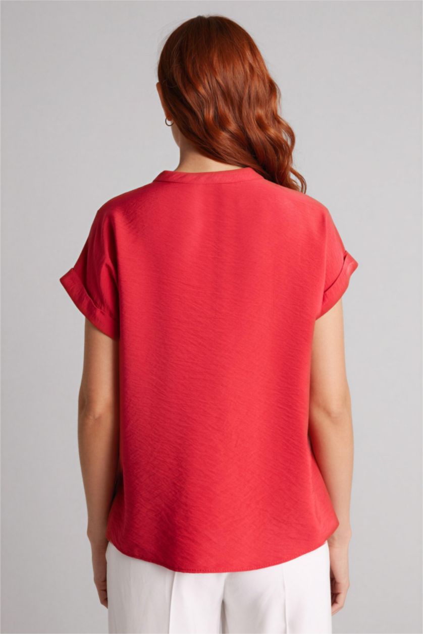 WOMAN Red Regular Fit Crew Neck Short Sleeve Blouse