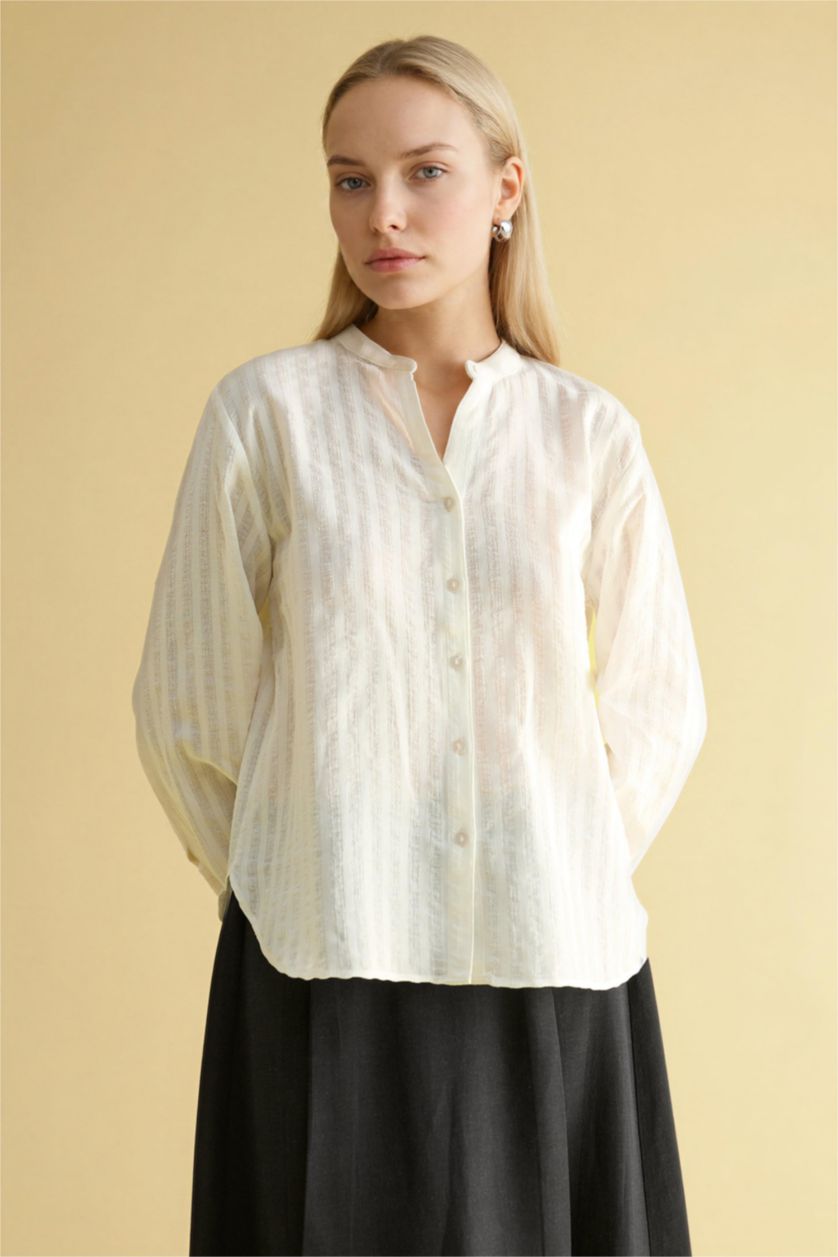 WOMAN Ecru Cotton Long Sleeve Shirt