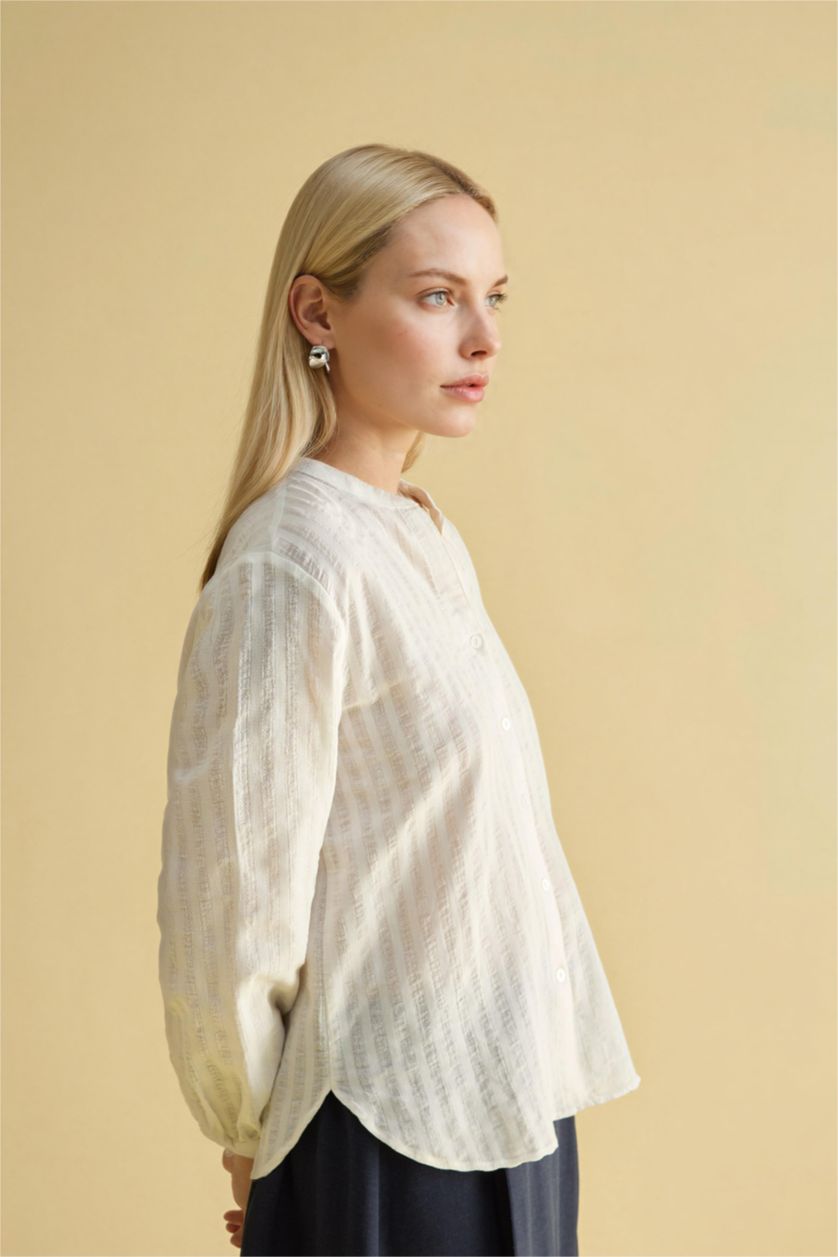 WOMAN Ecru Cotton Long Sleeve Shirt