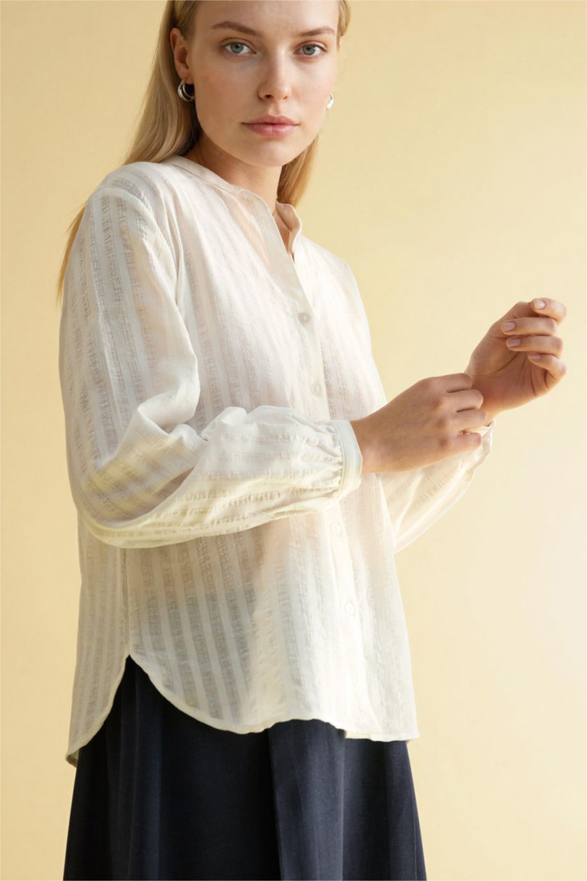 WOMAN Ecru Cotton Long Sleeve Shirt