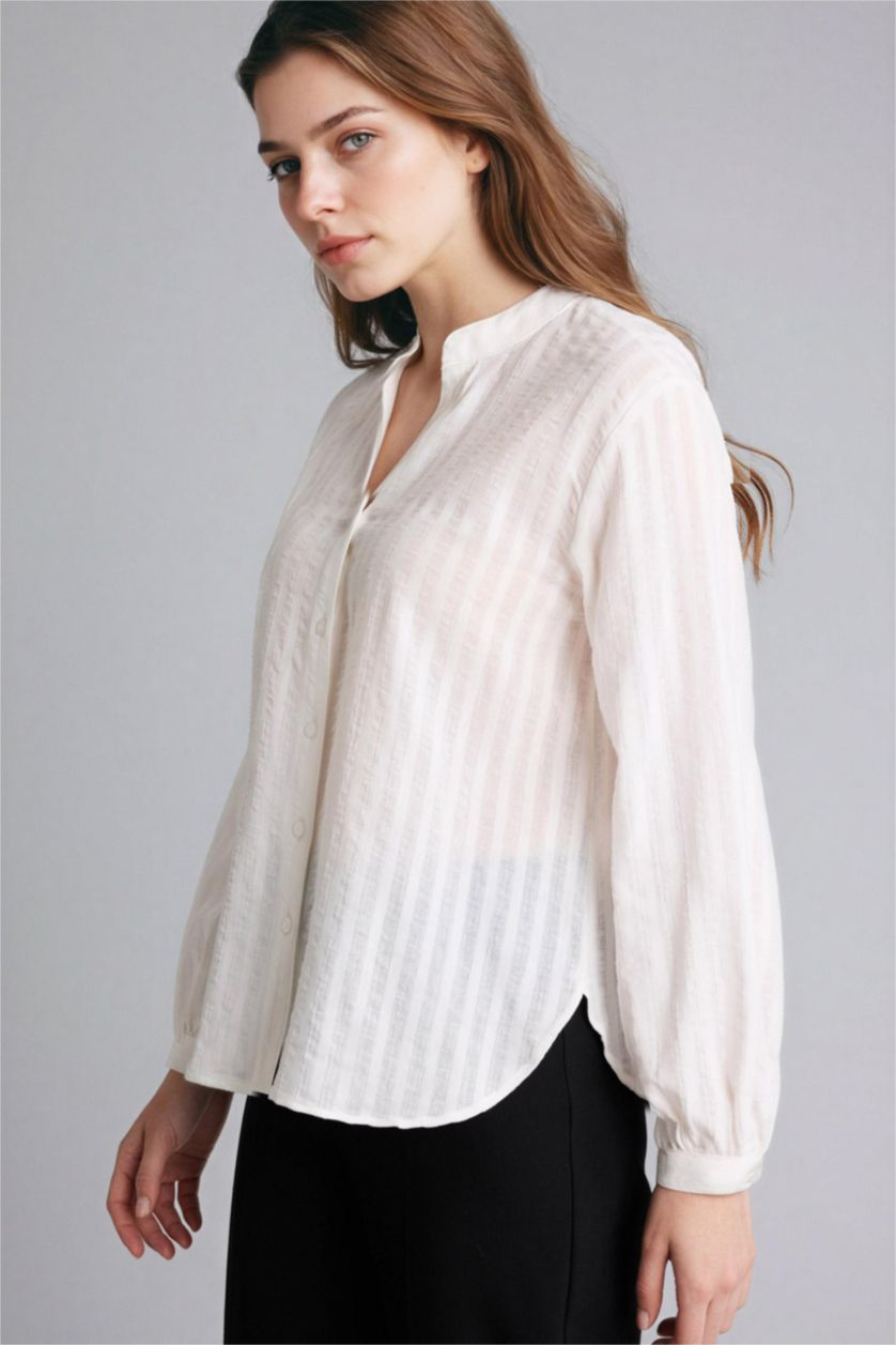 WOMAN Ecru Cotton Long Sleeve Shirt
