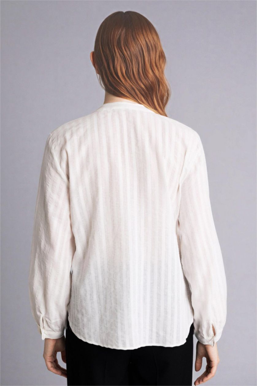 WOMAN Ecru Cotton Long Sleeve Shirt
