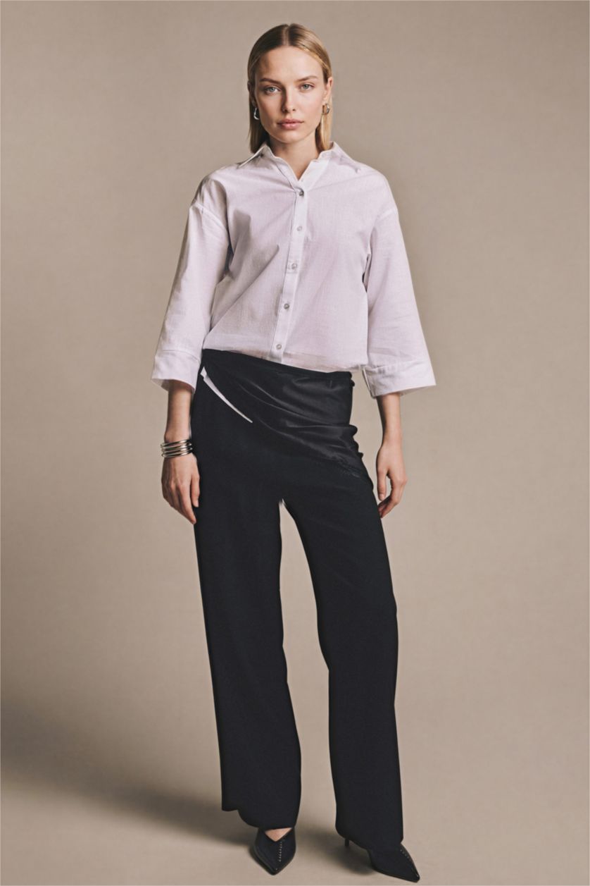 FEMME Blanc Chemise en coton flammé à manches longues