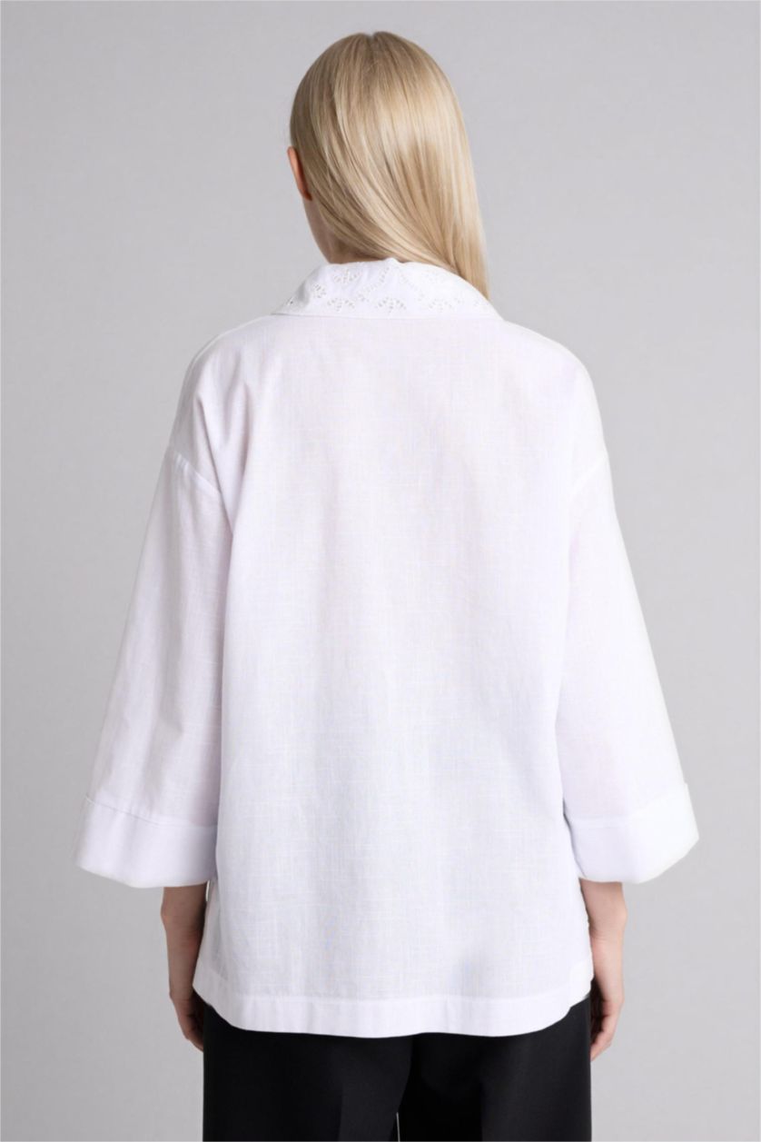 FEMME Blanc Chemise en coton flammé à manches longues