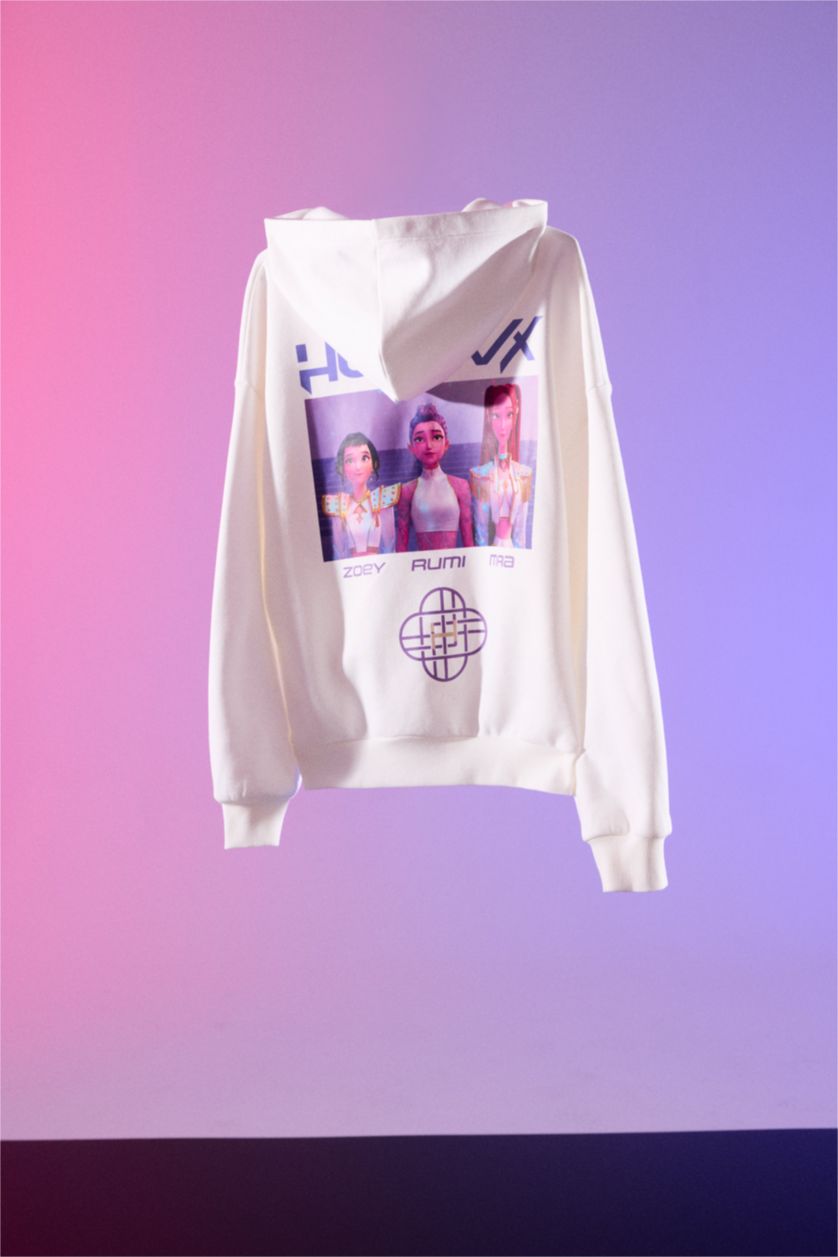 نساء بيج فاتح سويت شيرت اوفر سايز بغطاء للرأس بجيب من هيلو كيتي