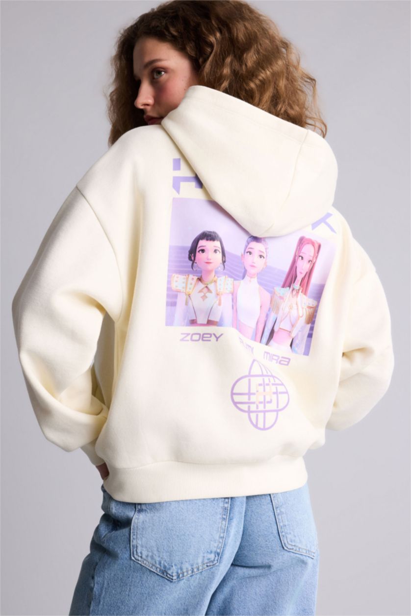 نساء بيج فاتح سويت شيرت اوفر سايز بغطاء للرأس بجيب من هيلو كيتي